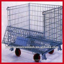 50*50mm folding collapsible stackable warehouse using mesh cages with 4 castors